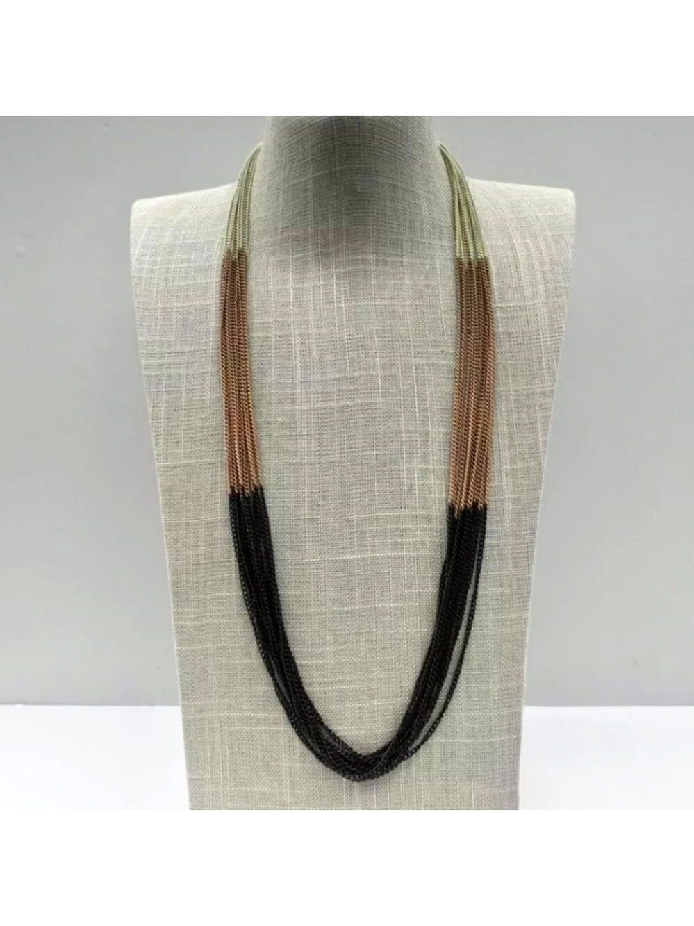 Charming Charlie Necklace Modern Color Cream, Black, Tan Layered Chains 24" NWOT